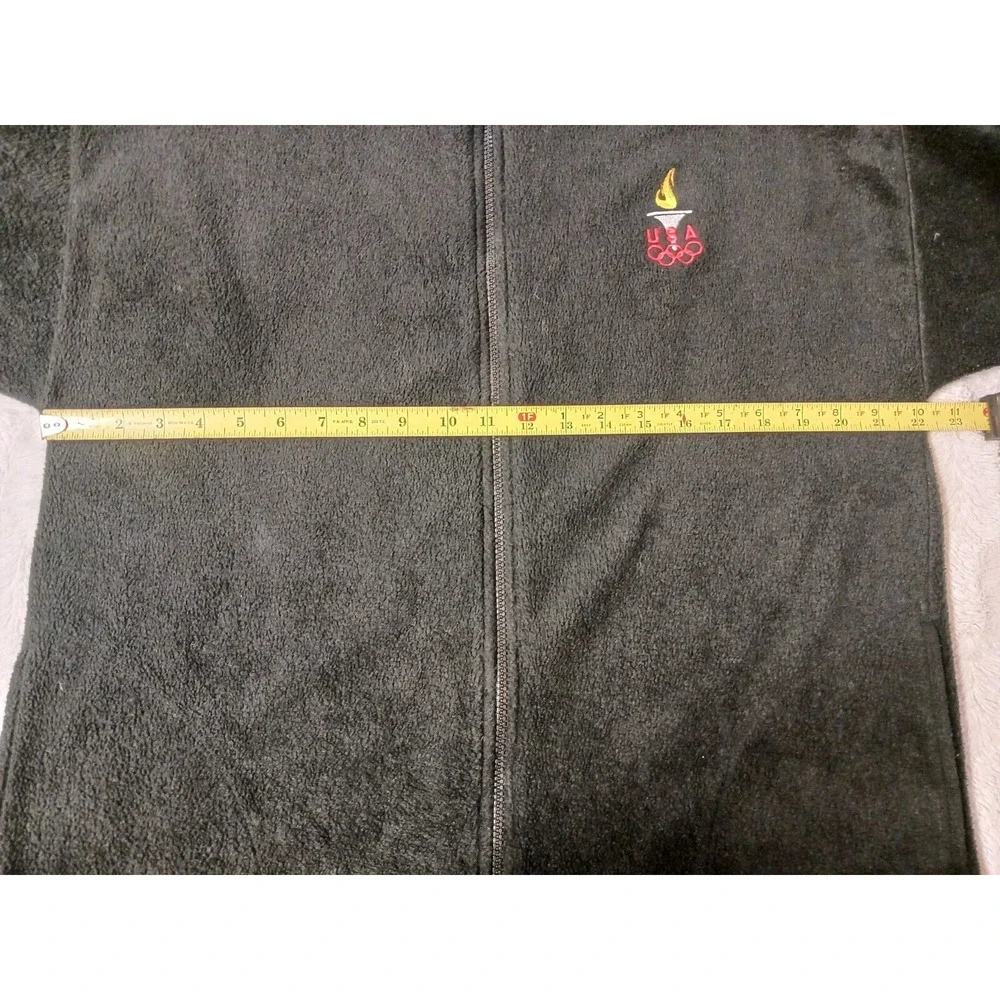 Winter Olympics Fleece Jacket Full Zip Black Torch Flame Made in USA Men's Large
